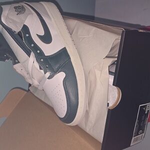 NEW Jordan Men's Green, Grey, and White High-Top Sneakers - Men Size: 9